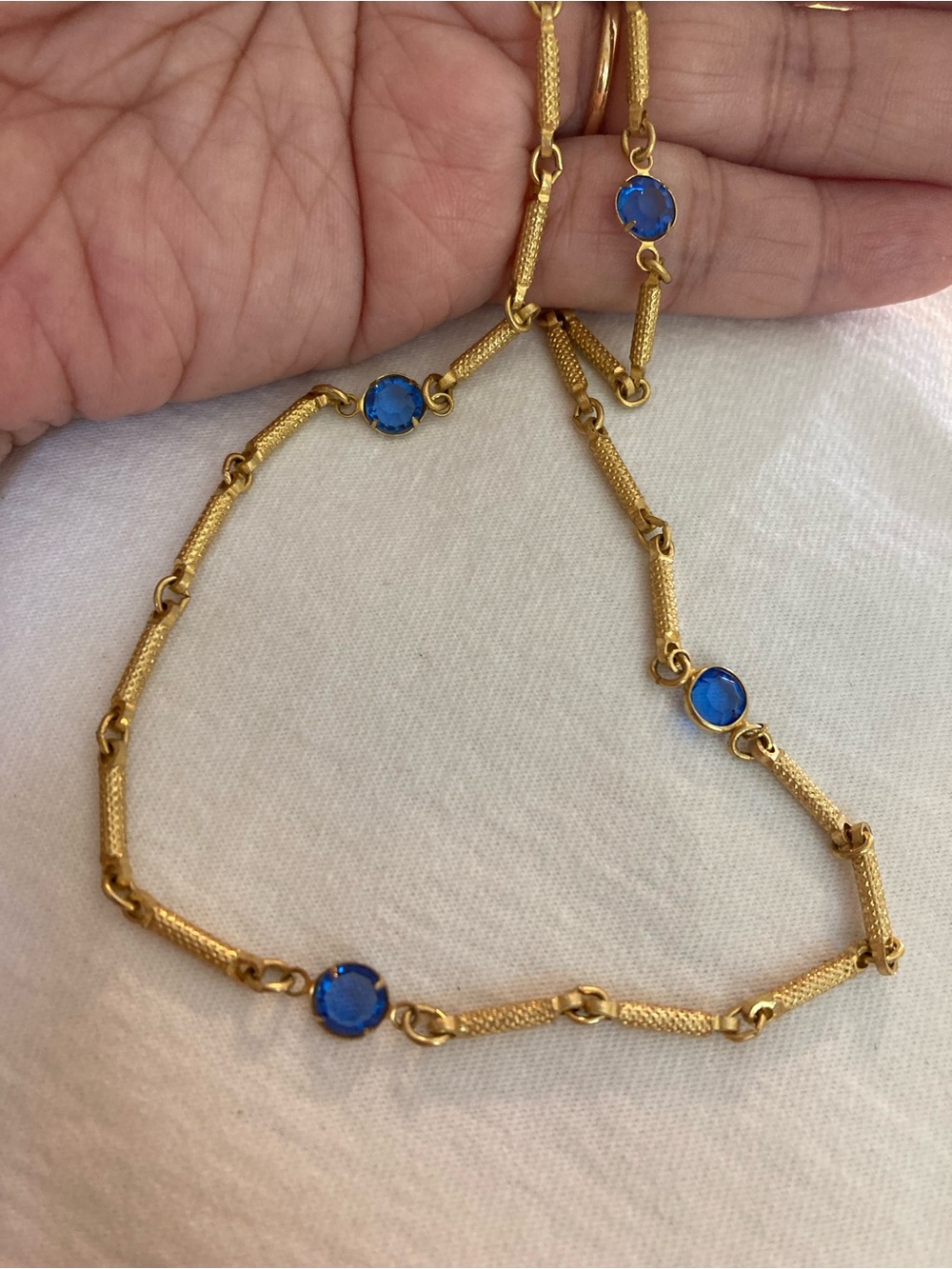Blue Bezel Fancy Gold Tone Chain Vintage Necklace